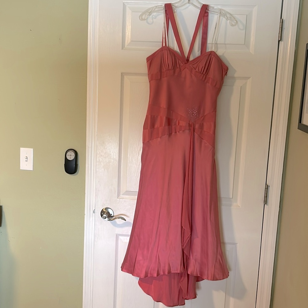 Laundry by Shelli Segal pink cocktail dress with bead detail at waist